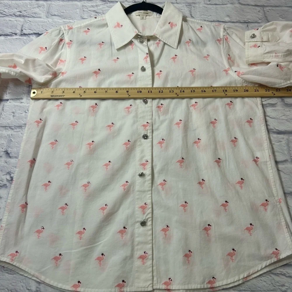 Marc Jacobs White Shirt with Pink Flamingo Pattern & Rhinestones. - Picture 6 of 11